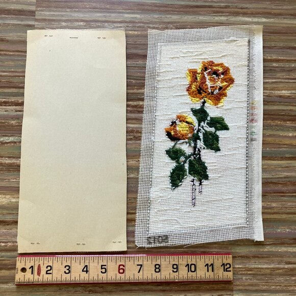 Red & Yellow Rose Completed Needlepoint Embroidery Designs Vintage Set of 2 - Picture 3 of 3